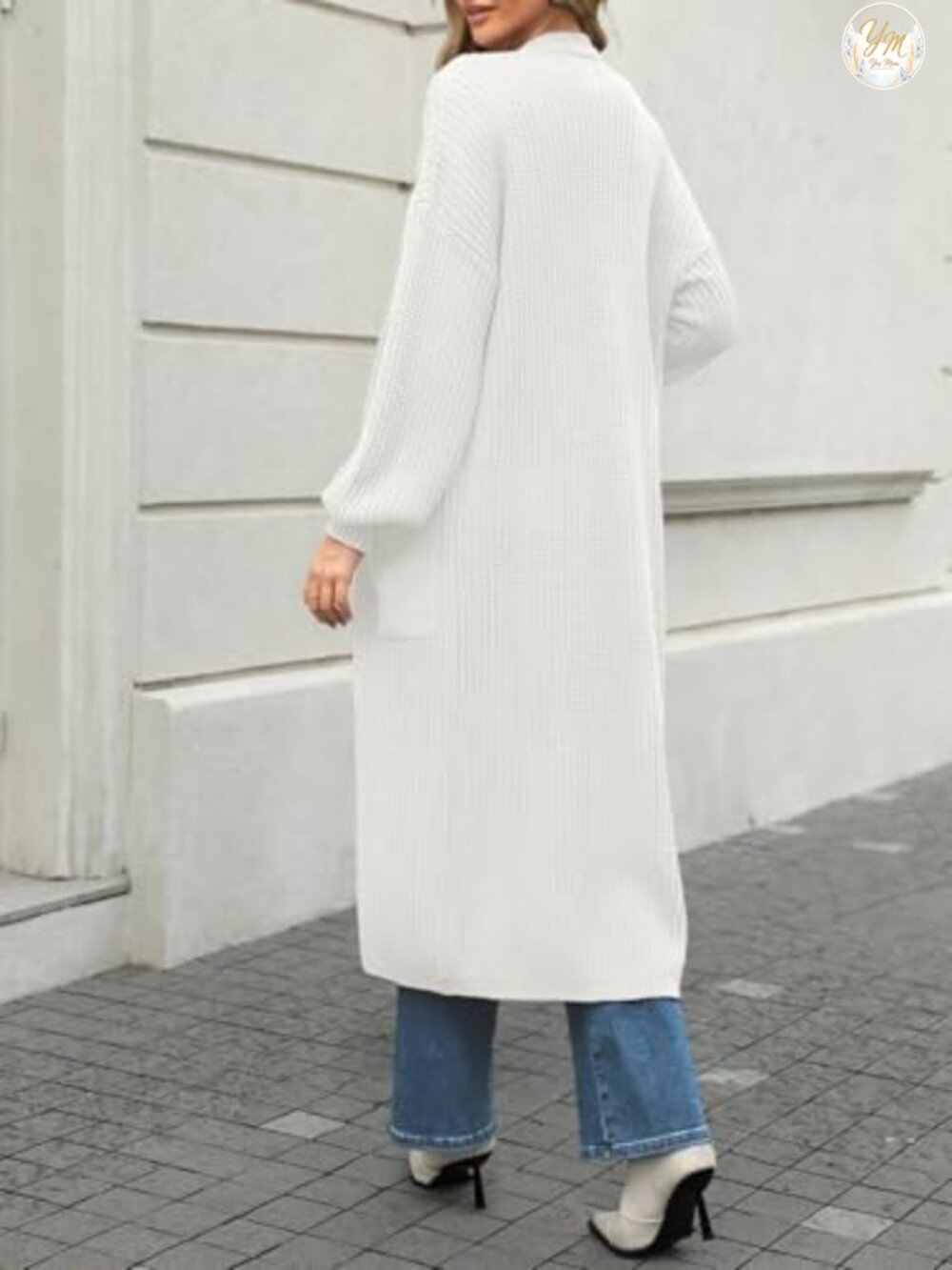 Oversized Long Cardigan Sweater with Pockets Drop Shoulder V-Neck - Picture 2 of 5